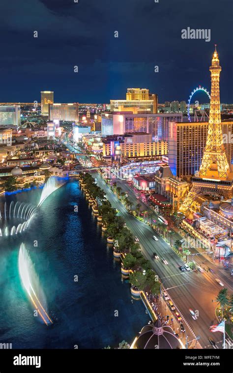 Aerial View Of Las Vegas Strip In Nevada As Seen At Night Stock Photo