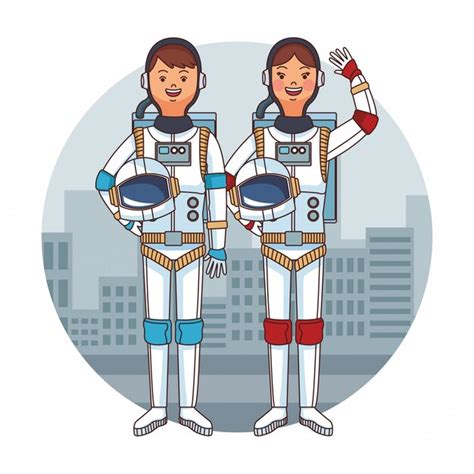 Premium Vector Astronauts Couple Cartoon