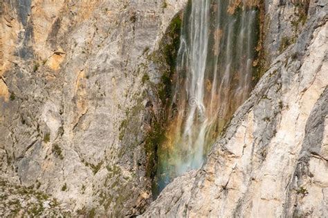 Iconic Boka Waterfall In The Soca Valley In The Julian Alps Stock Image