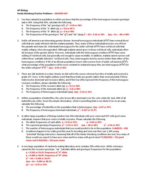 Hardy Weinberg Practice Problems Worksheet