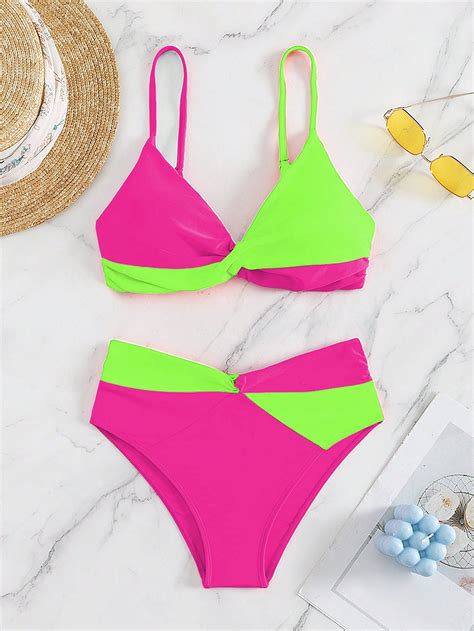 Shein Swim Vcay Dois Tons Tor O Frontal Mai Bikini Shein Brasil