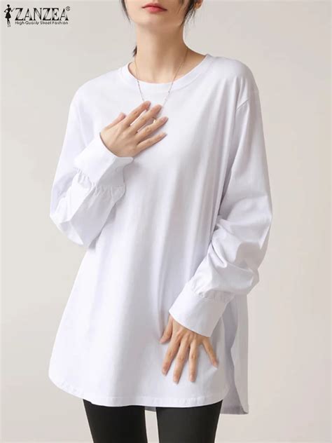 Zanzea Woman Elegant Solid Blouse Autumn Long Sleeve O Neck Tunic Tops