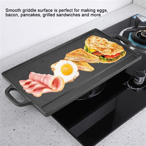 Tebru Non-Stick Cast Iron Grill Griddle Pan Ridged and Flat Double-Sided Baking Cooking Tray ...