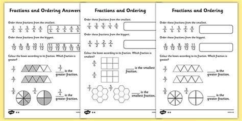 Free Ordering Fractions Differentiated Worksheet Primary Resources