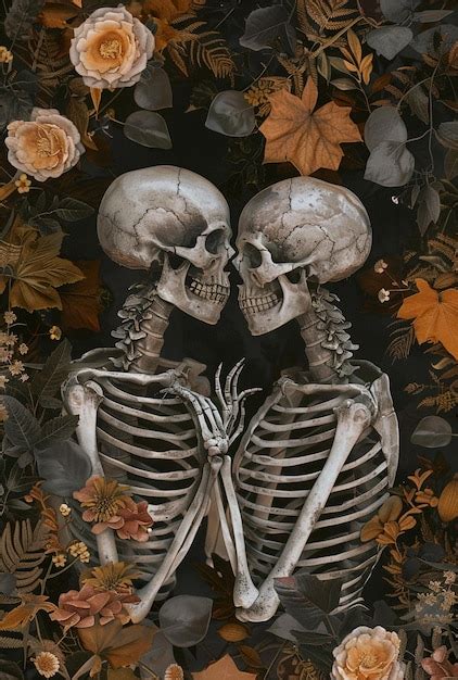 Premium Photo Two Skeletons In Love Kissing Each Other