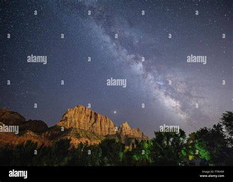 Milky Way Over Zion National Park Stock Photo Alamy