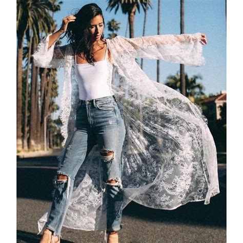 Hot Women Mesh Bikini Long Cover Up Cardigan Swimwear Beach Bathing Maxi Lace See Trough Top