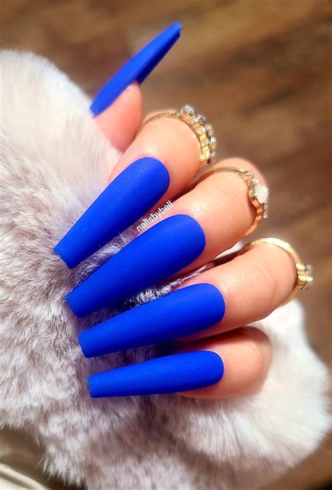 Royal Blue Nails Press On Nails Gel Acrylic Nails Crystal Elegant Nails