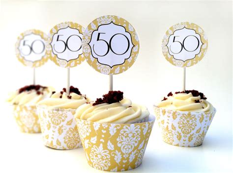 2 Dozen 50th Anniversary Cupcake Toppers And Wrappers 50th Anniversary Party 50th Wedding