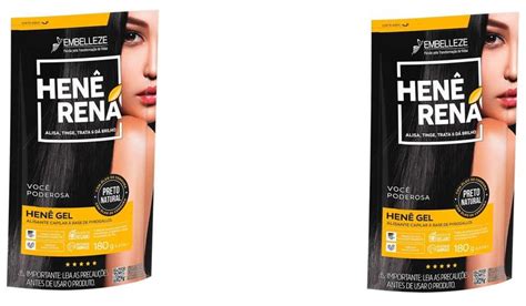 Hene em Gel Rená Preto Natural Preto Medio 180gr Alisa tinge e Da