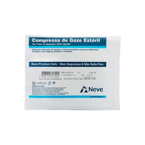 Compressa de Gaze Estéril 13 Fios 7 5X7 5Cm Rx Safe 10Unid Neve