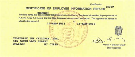 Certificate Of Employee Information Report