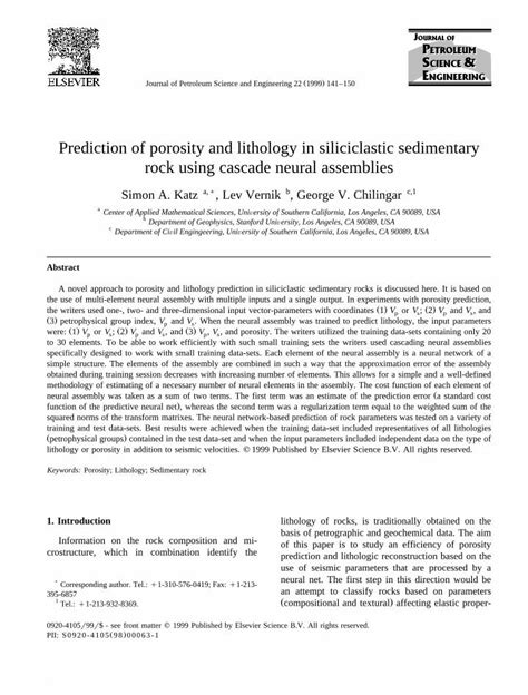 PDF Prediction Of Porosity And Lithology In Siliciclastic Sedimentary