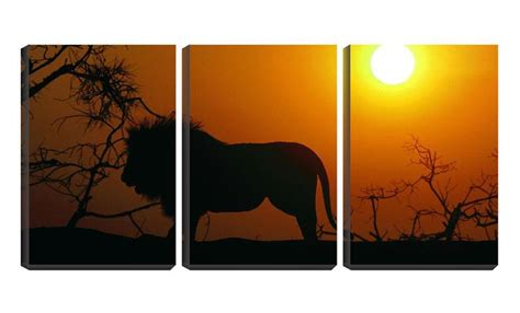 Quadro canvas 45x96 silhueta de leão na savana Crie Life Quadro