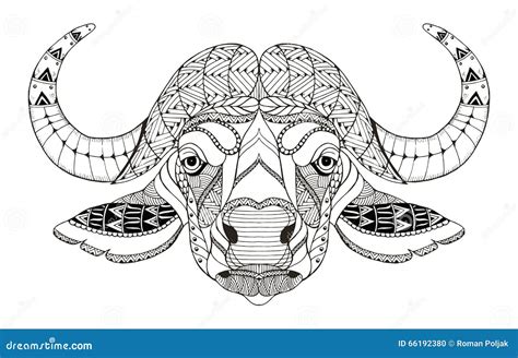 African Buffalo Head Zentangle Stylized Vector Illustration Stock