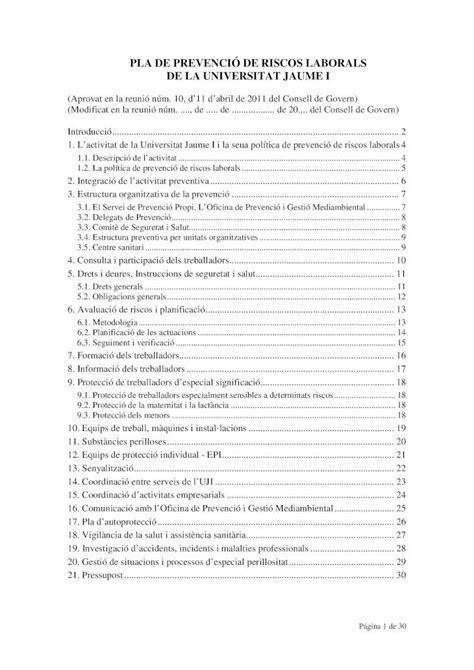 PDF PLA DE PREVENCIÓ DE RISCOS LABORALS DE LA UNIVERSITAT blogs uji