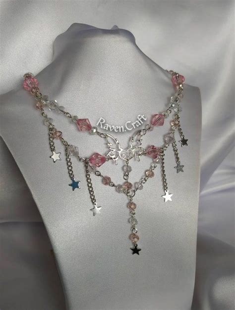 Fairycore Jewelry Butterfly Necklace Pink Jewelry Layered Necklace