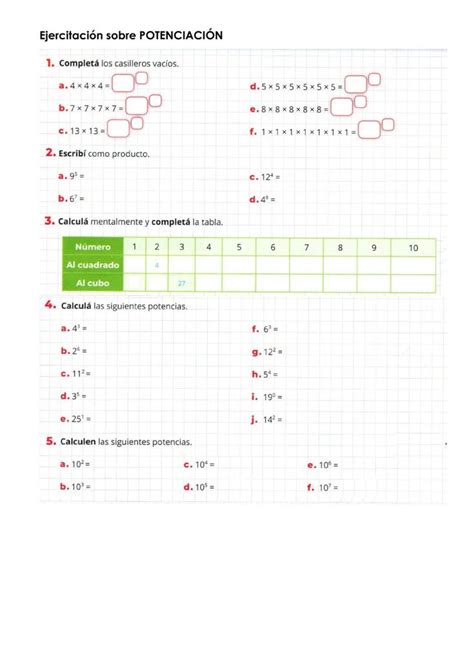 Potenciaci N Worksheet Raiz Cuadrada Calculo Mental Cuadro De Texto