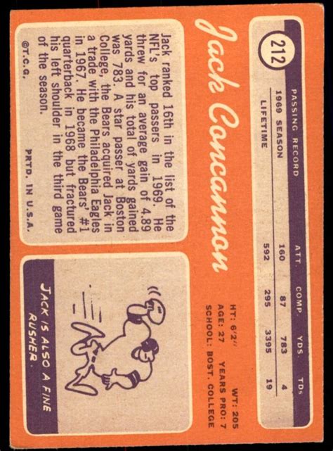 1970 TOPPS JACK CONCANNON CHICAGO BEARS 212 EBay