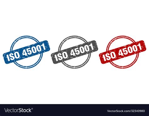 Iso 45001 Stamp Sign Label Set Royalty Free Vector Image