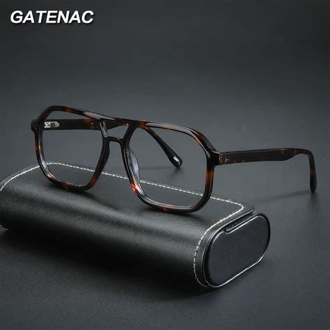 Vintage Acetate Glasses Frame Men Pilot Double Beam Prescription Myopia Eyeglasses Frame Women