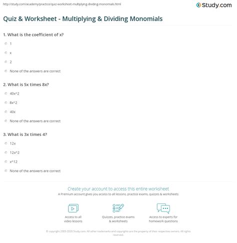 Multiplying And Dividing Monomials Practice