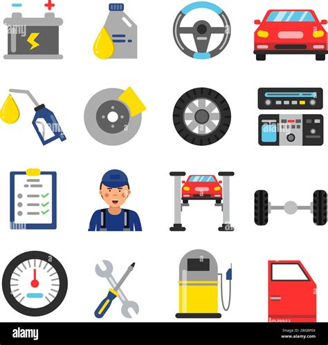 Car Service Icons Set Different Parts Of Automobile Vector