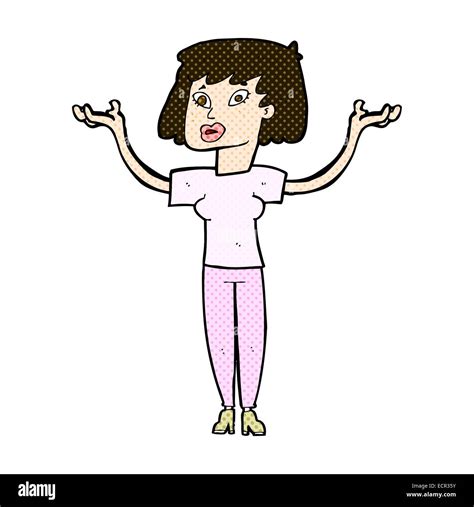 Retro Comic Book Style Cartoon Woman Holding Up Hands Stock Vector