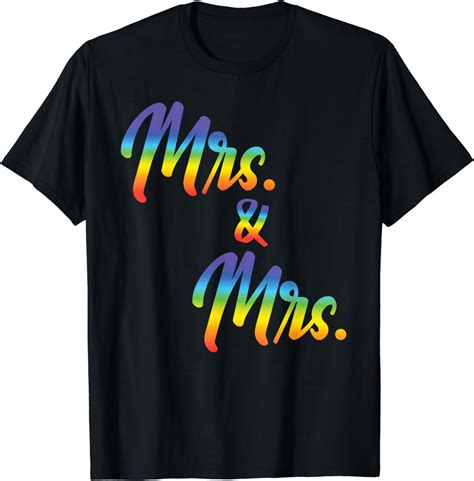 Mrs And Mrs Just Married Lesbian Bridal Rainbow Color Print T Shirt