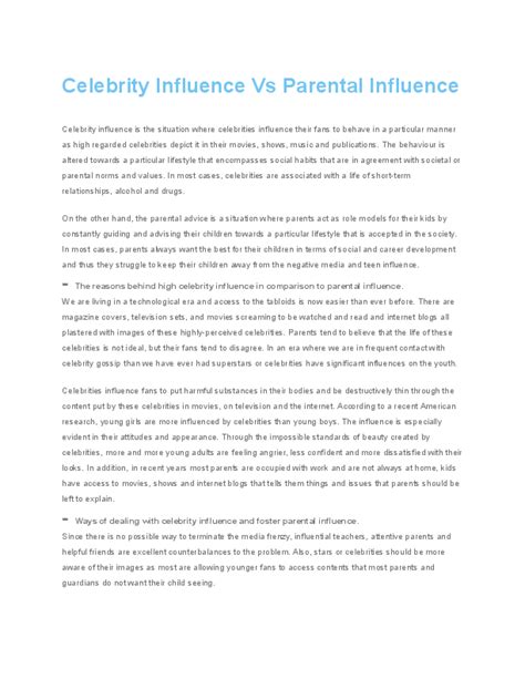 (DOC) Celebrity Influence Vs Parental Influence