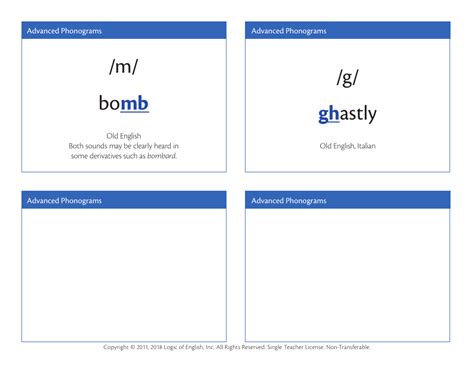 Advanced Phonogram Flash Cards Logic Of English Download Printable