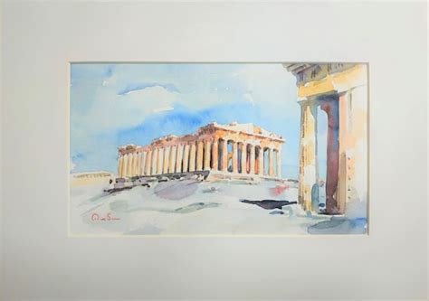 Acropolis Watercolor Painting Parthenon Athens Greek - Etsy