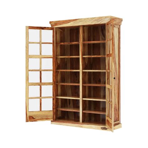 Peoria Rustic Solid Wood Glass Door Large Storage Cabinet