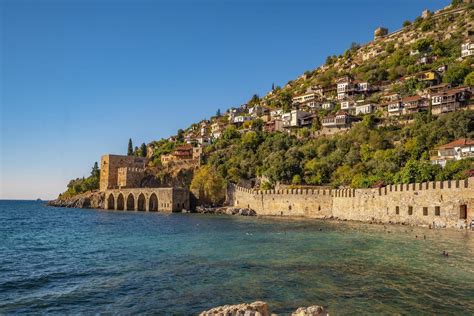 Alanya Antalya Aerial City With Castle And Sea Stock