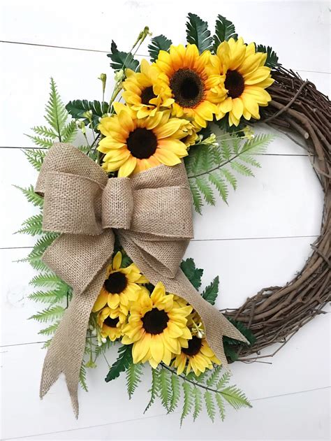 Large Burlap Sunflower Wreath Door Decor Porch Decor Wreaths Home