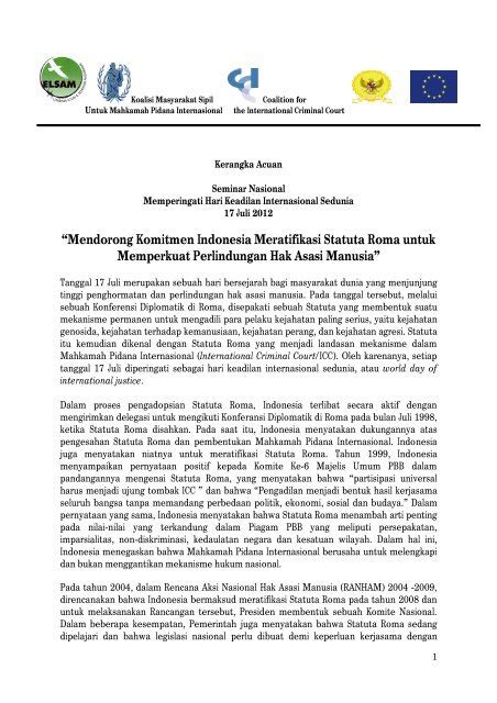 Kerangka Acuan Seminar Ratifikasi Statuta Roma Juli Elsam