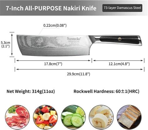 Sunnecko Nakiri Knife 7 Inch Small Cleaver Knife With Damascus Steel