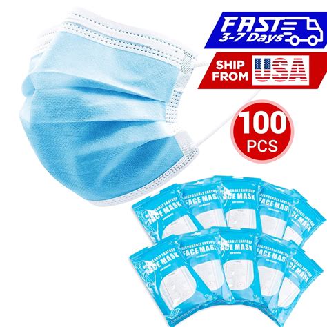 100 Pcs Disposable 3 Ply Triple Layer Protection Earloop Blue Safety