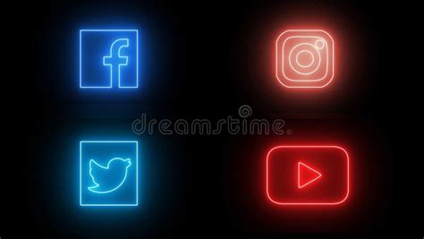 Neon Social Media Icons Set Facebook Instagram Twitter And Youtube