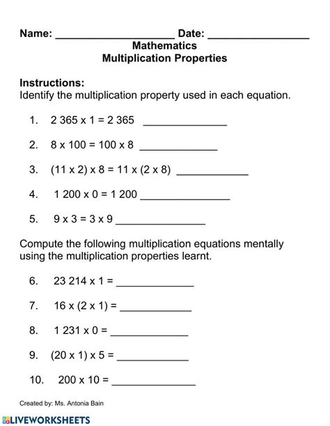 Multiplication Properties Worksheet Live Worksheets Worksheets Library