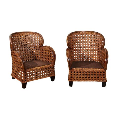 Radiant Pair Of Art Deco Revival Club Chairs In Magnificent French Cane