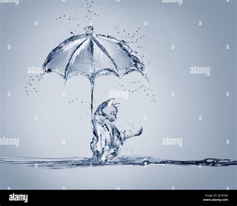 A Cat Under An Umbrella All Made Of Water Stock Photo Alamy