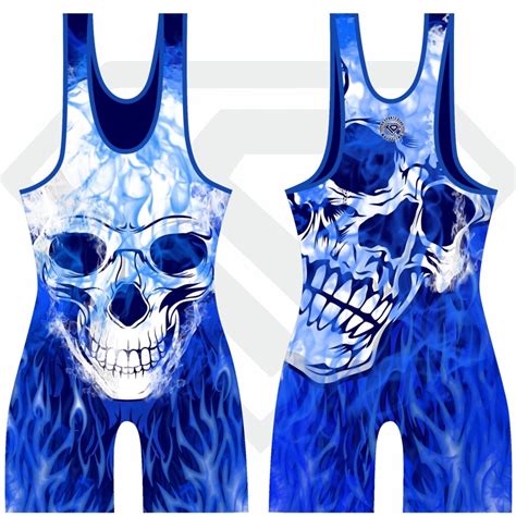 Wrestling Singlet By Ko Sports Gear Blue Flaming Skull Ko Sports Gear