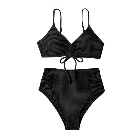 Womens Bikinis Summer Solid Sexy Bikini Set Swimsuit High Waist