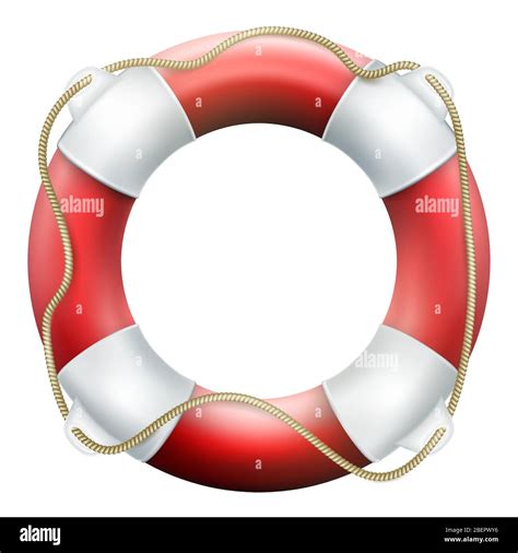 Red Life Buoy With Rope Isolated On White Background Rescue Circle