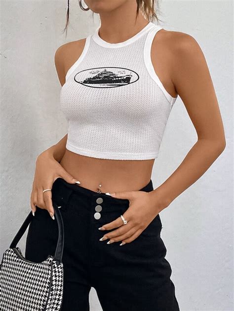 SHEIN Coolane Crop Tank Top Mit Grafik Muster Aktuelle Trends