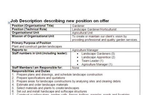 Job Description 1 - Gardener (Landscape/Horticulturist) | DocDownload