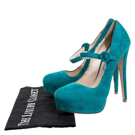 Prada Teal Suede Mary Jane Platform Pumps Size 37 At 1stdibs