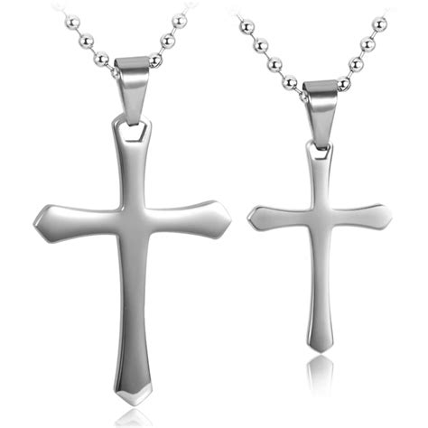 Stainless Steel Cross Pendant Necklace For Men Womens Jewelry T