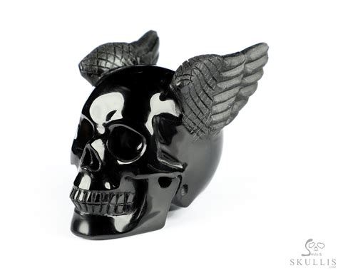 Black Obsidian Carved Crystal Skull With Wings Skullis Gemstone